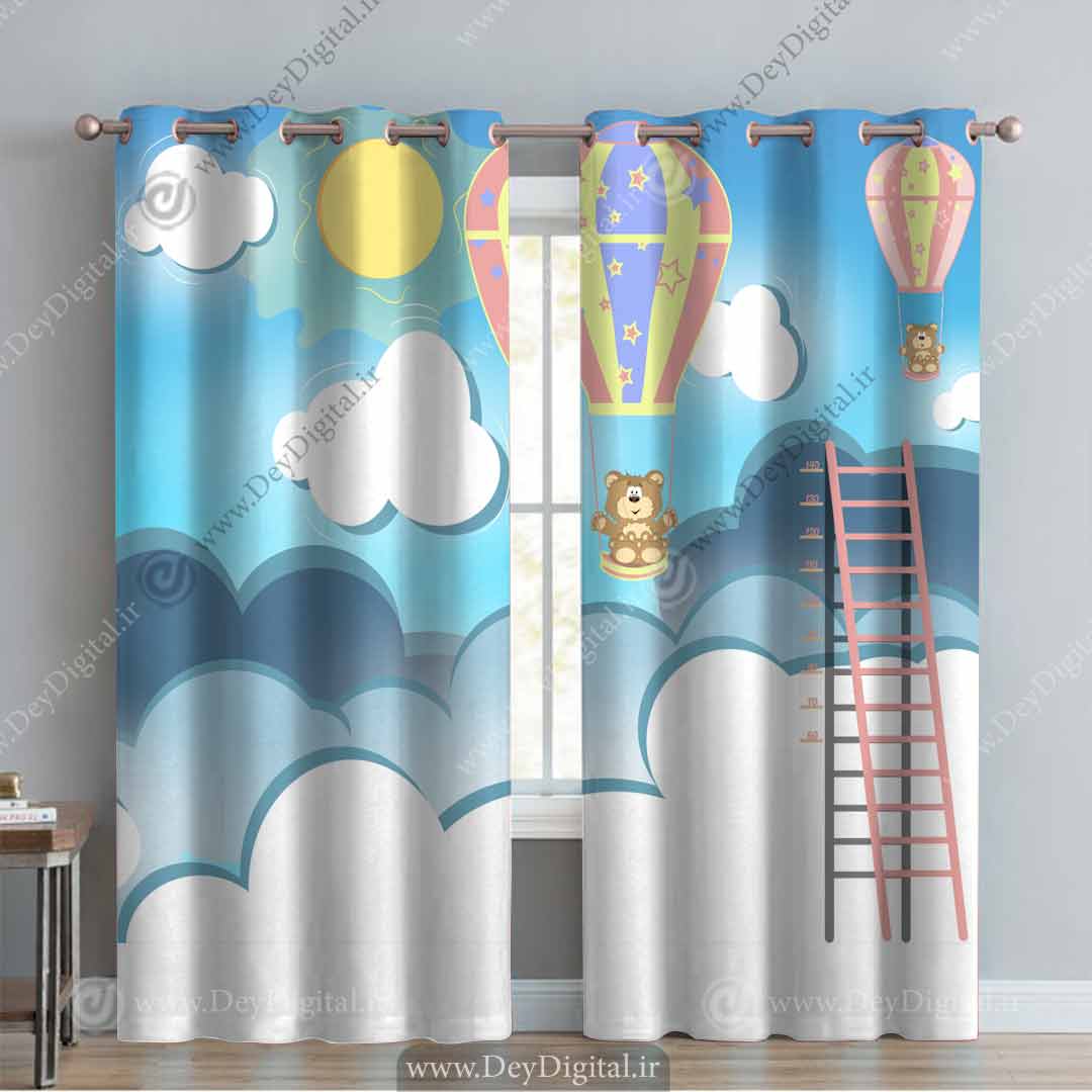 پرده چاپی کودک طرح بالن در آسمان pk-3249