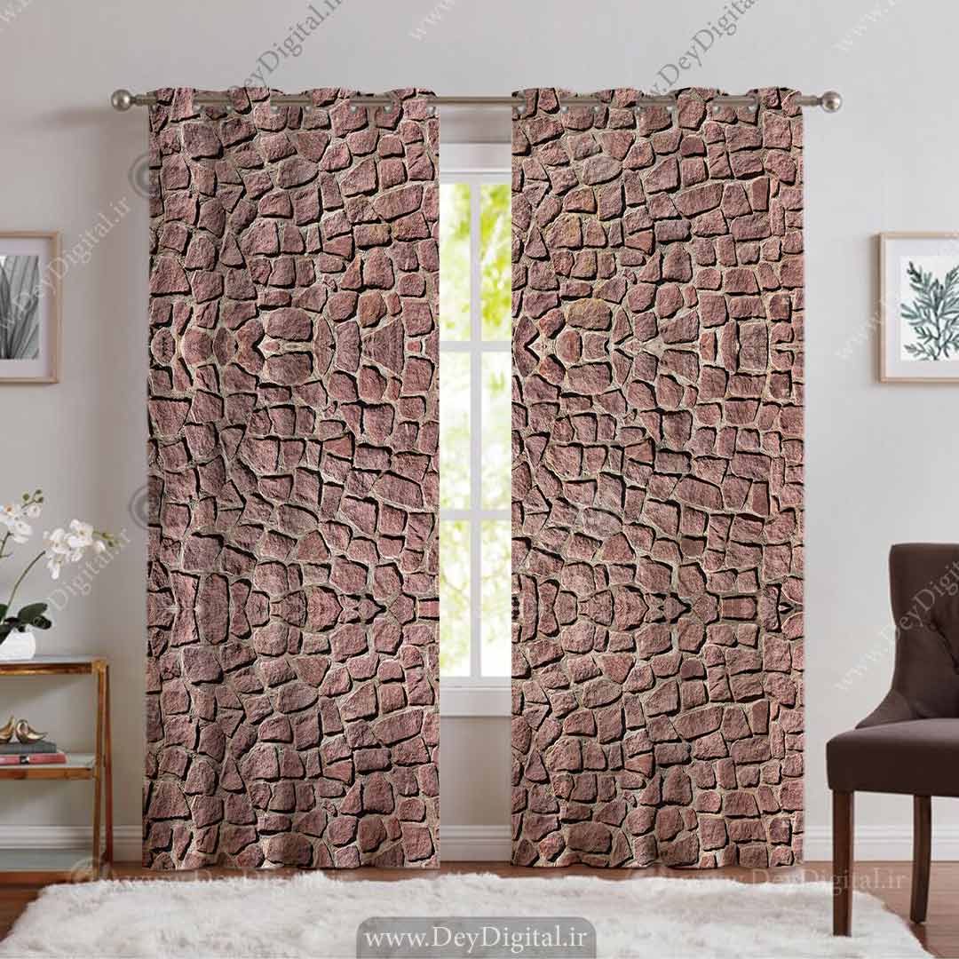 پرده پانچی طرح سنگ چین قهوه ای pk-3348