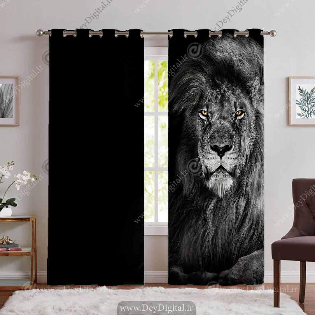 پرده پانچی شیر سیاه و سفید pk-3440