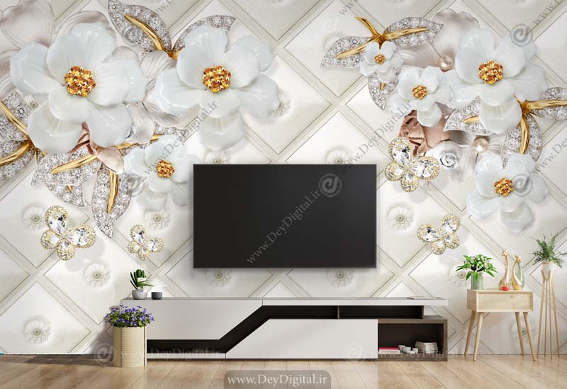 پوستر دیواری پشت تلویزیون سه بعدی گل BA-5334