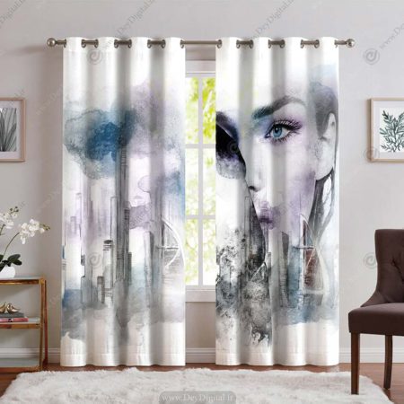 پرده چاپی طرح چهره آبرنگی pk-4157