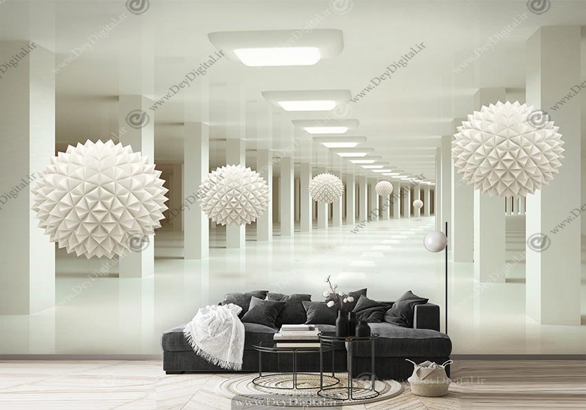پوستر دیواری پذیرایی سه بعدی مدرن گوی