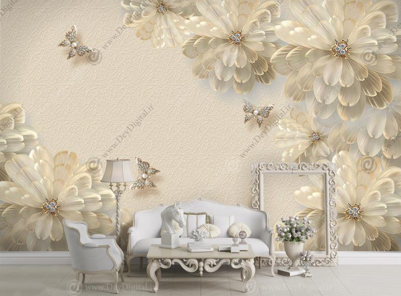 کاغذ دیواری مدل گل طلایی سه بعدی
