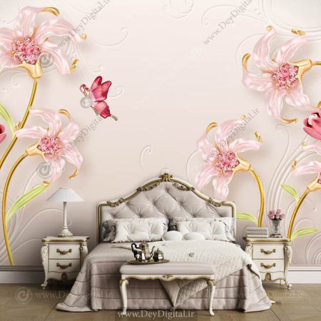 پوستر اتاق خواب لاکچری گل سه بعدی