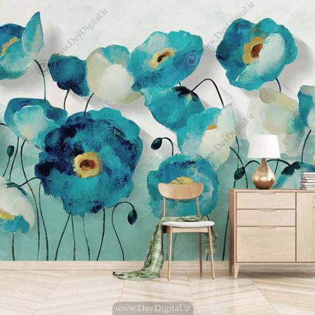 پوستر دیواری اتاق خواب طرح گل های آبی