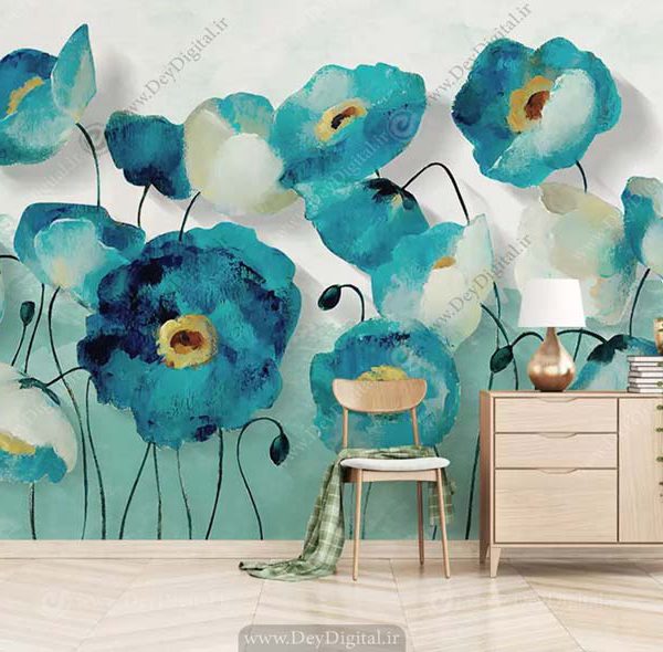پوستر دیواری اتاق خواب طرح گل های آبی