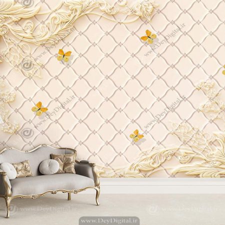 کاغذ دیواری پذیرایی سفید طلایی BA-4278