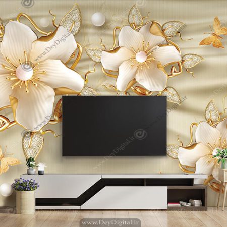 پوستر دیواری پشت تی وی گل سه بعدی BA-4304