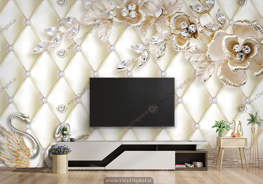 پوستر دیواری پشت تلویزیون سه بعدی گل BA-4510