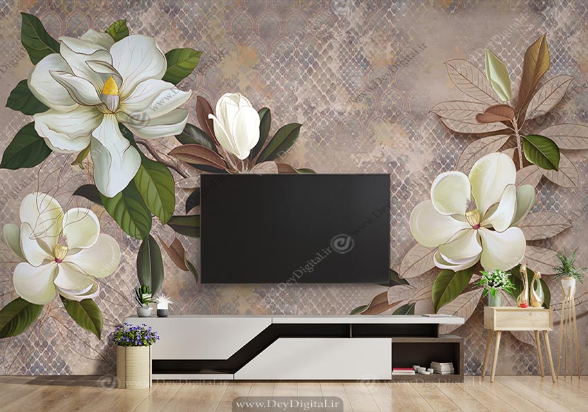 پوستر دیواری پشت تلویزیون لاکچری گل BA-4841