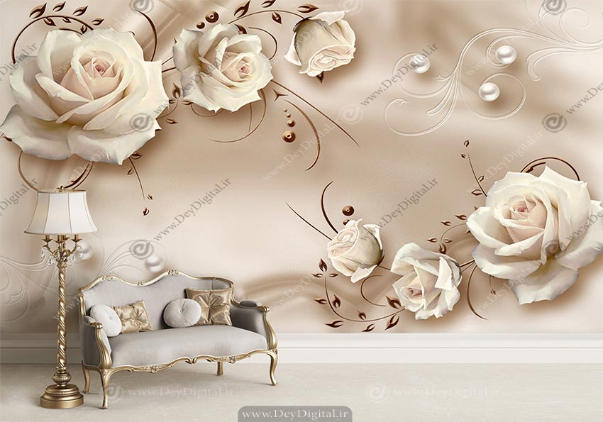 پوستر دیواری پشت تلویزیون گل سه بعدی ba-2273