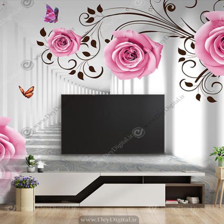 پوستر دیواری پشت تلویزیون گل سه بعدی ba-2803