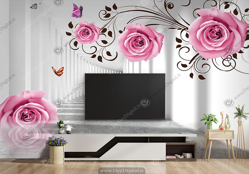پوستر دیواری پشت تلویزیون گل سه بعدی ba-2803