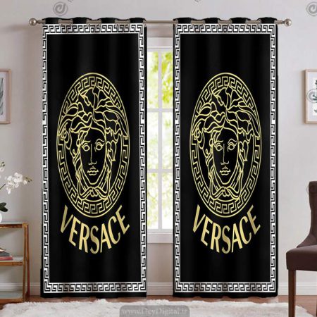 پرده پانچی مدرن شیک طرح ورساچی Versace مشکی طلایی PK-4534