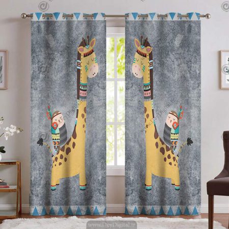 پرده پانچی فانتزی اتاق کودک طرح زرافه PK-4561