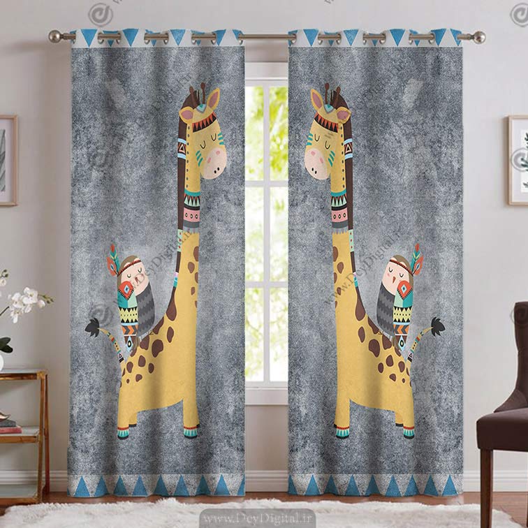 پرده پانچی فانتزی اتاق کودک طرح زرافه PK-4561