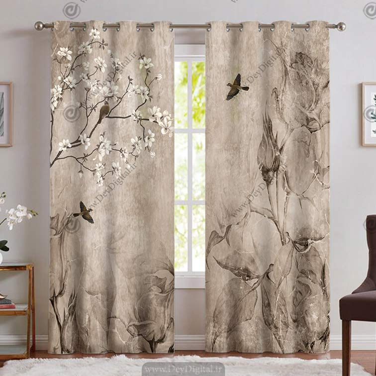 پرده پانچ طرح گل نقاشی لاکچری PK-4810