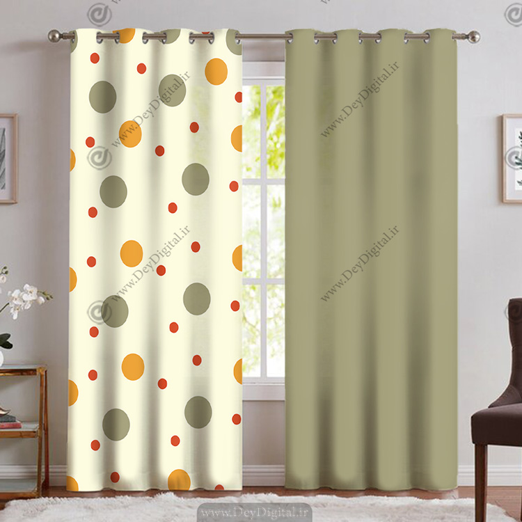 پرده چاپی هندسی ساده رنگ زیتونی PK-5129