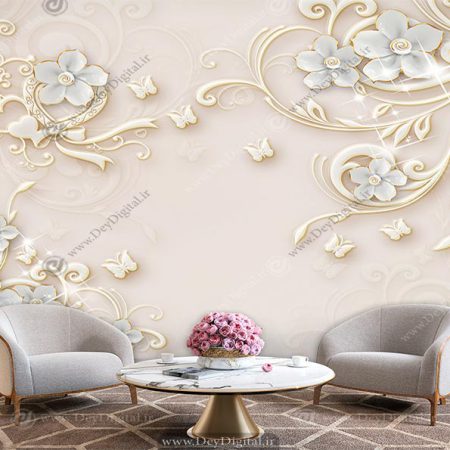 پوستر دیواری گل برجسته پشت تلویزیون ba-2833