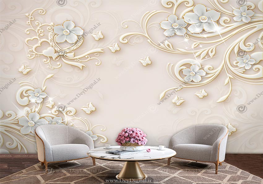 پوستر دیواری گل برجسته پشت تلویزیون ba-2833