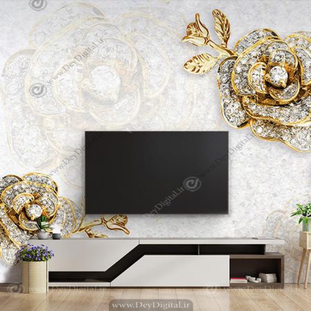 پوستر دیواری لاکچری گل سه بعدی پشت تلویزیون ba-4606