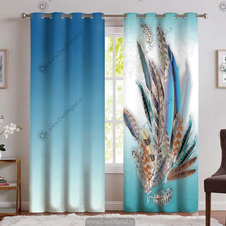 پرده چاپی فانتزی طرح پر pk-2562-b