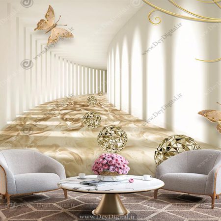پوستر دیواری سه بعدی پروانه و تنول برای پشت تی وی BA-1104