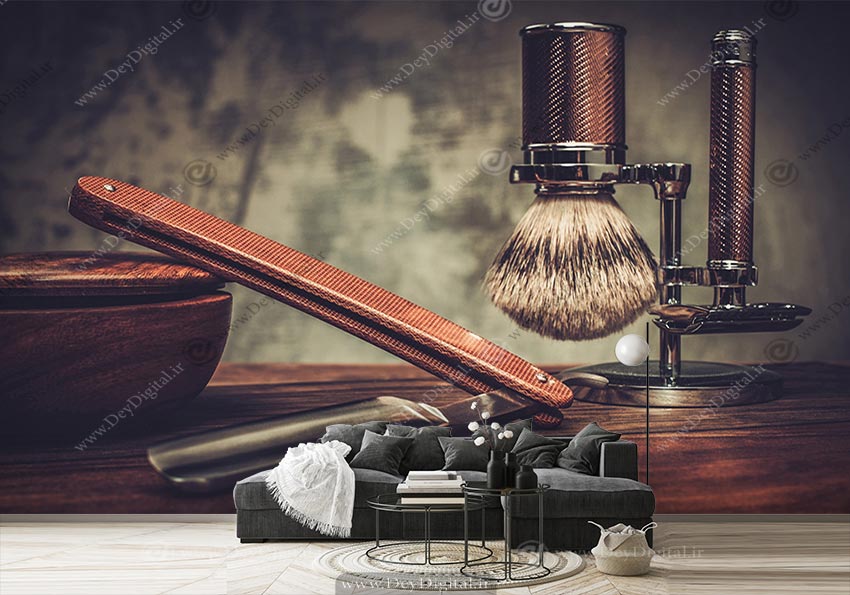 پوستر دیواری طرح تیغ و ریش تراش برای آرایشگاه مردانه