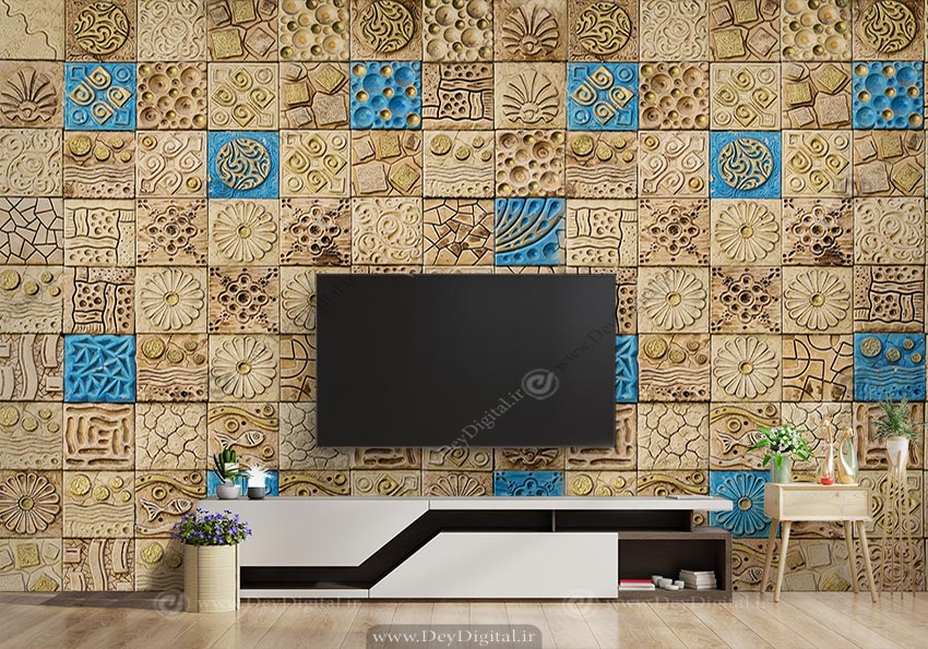 پوستر دیواری طرح سنتی خشتی با نقوش هندسی