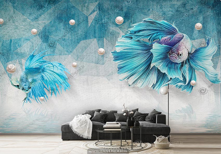 پوستر دیواری سه بعدی طرح ماهی