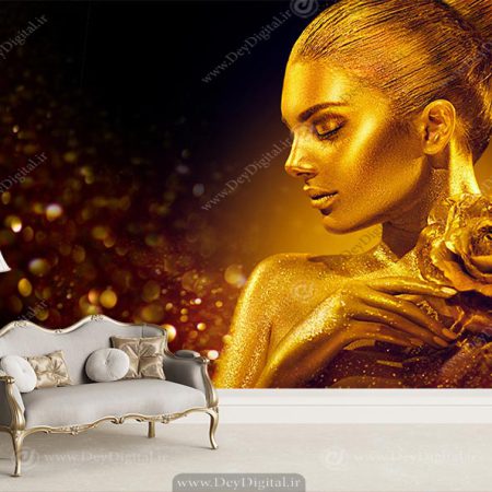 پوستر دیواری مدرن طرح چهره زن رنگ مشکی طلایی
