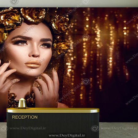 پوستر دیواری چهره زن با تاج گل رز طلایی روی سرش برای آرایشگاه BA-4765