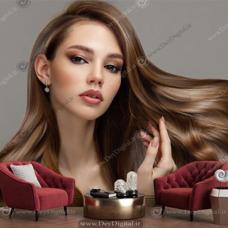 پوستر دیواری چهره زن با موهای بلند زیبا رنگ تیره