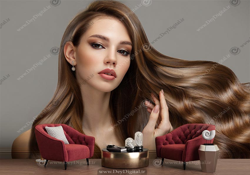 پوستر دیواری چهره زن با موهای بلند زیبا رنگ تیره