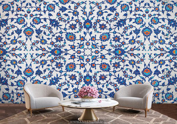 کاغذ دیواری سنتی سه بعدی طرح کاشیکاری
