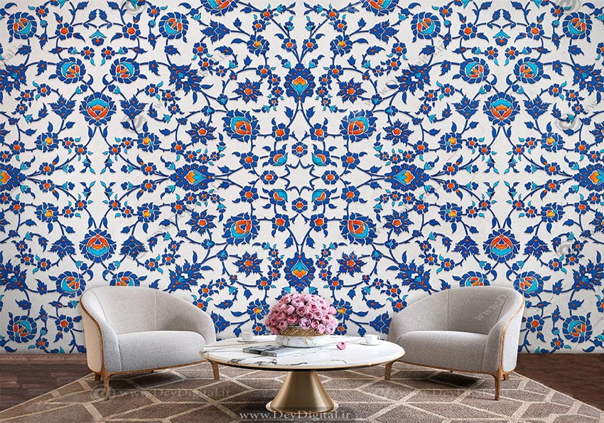 کاغذ دیواری سنتی سه بعدی طرح کاشیکاری