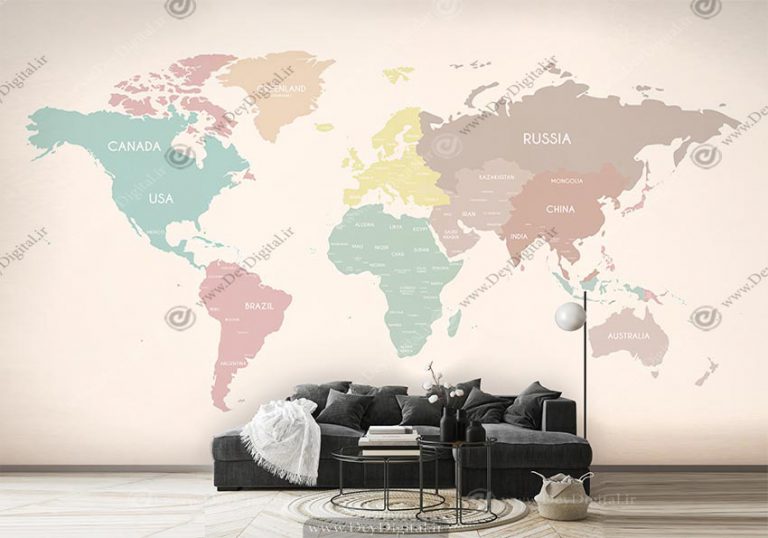 پوستر دیواری سه بعدی طرح نقشه جهان