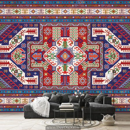 پوستر دیواری طرح سنتی از گلیم فرش با نقوش هندسی