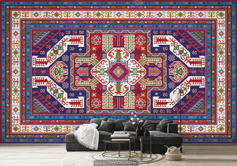 پوستر دیواری طرح سنتی از گلیم فرش با نقوش هندسی