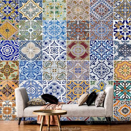 پوستر دیواری طرح کاشی کاری با نقش های سنتی و اسلیمی
