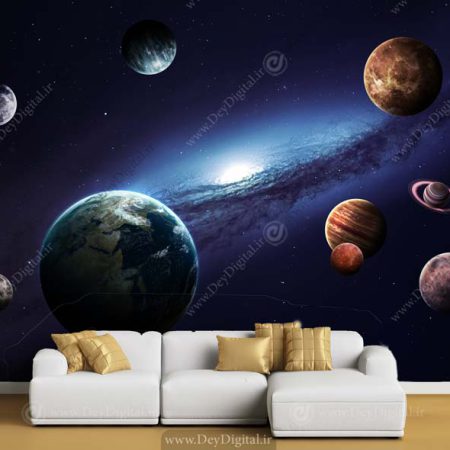 پوستر دیواری سه بعدی کهکشان و سیاره‌ها