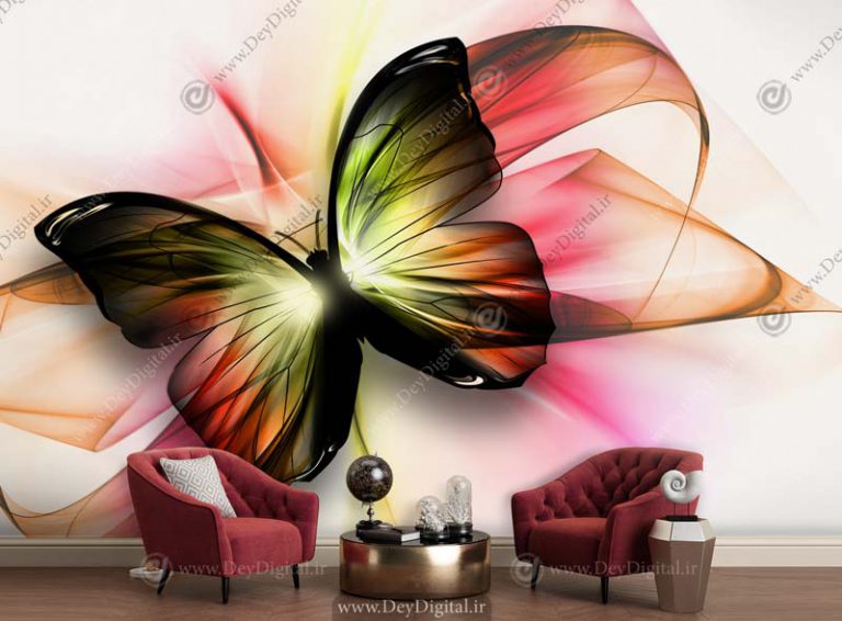 پوستر دیواری طرح پروانه سه بعدی با رنگ های خاص