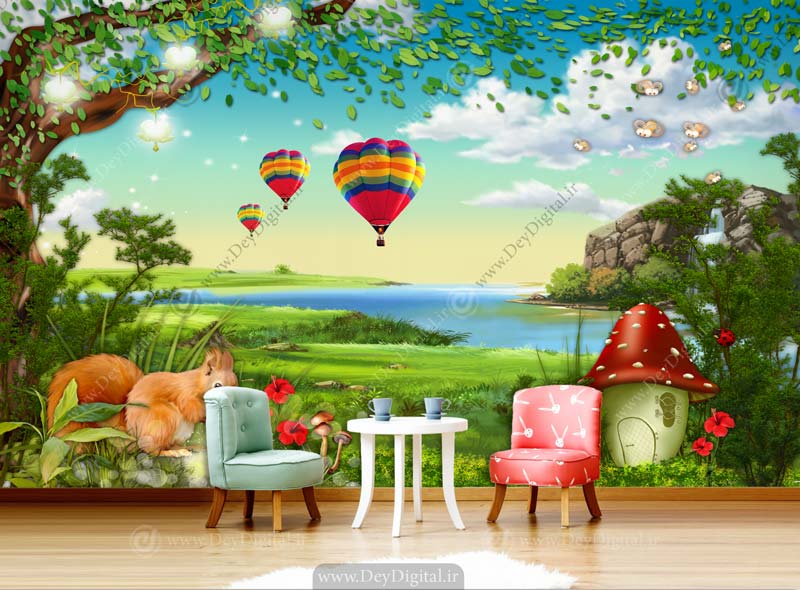پوستر دیواری برای اتاق کودک طرح کارتونی جنگل