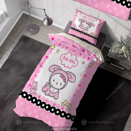 روتختی صورتی baby kitty با پاپیون و عروسکش