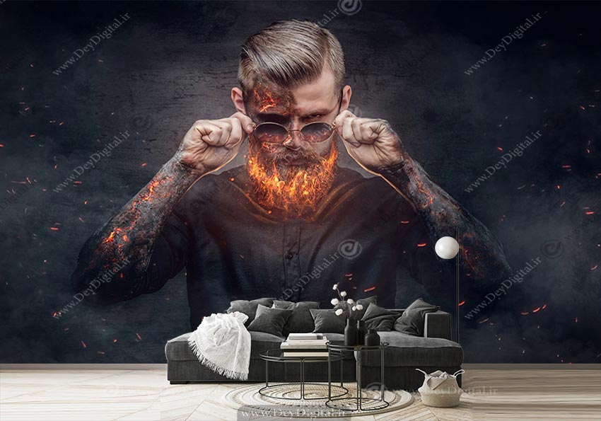 پوستر دیواری پسرانه مرد آتشین با زمینه تیره
