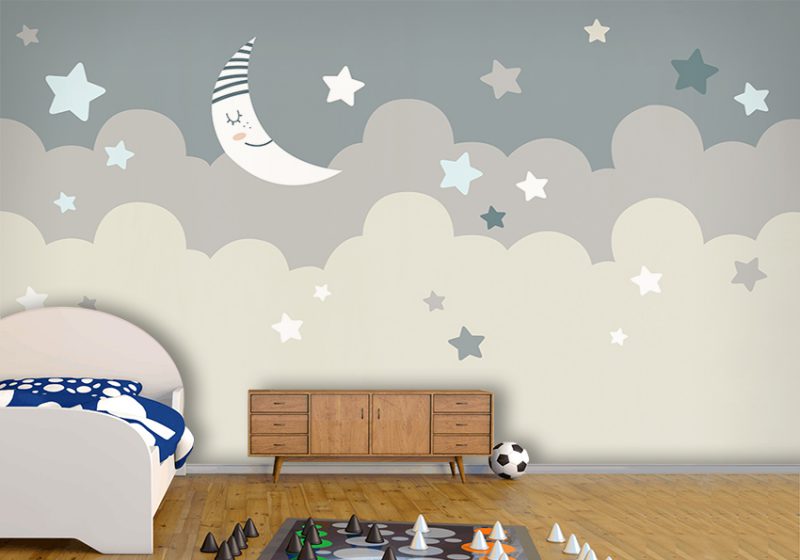 پوستر دیواری اتاق کودک طرح ماه و ستاره