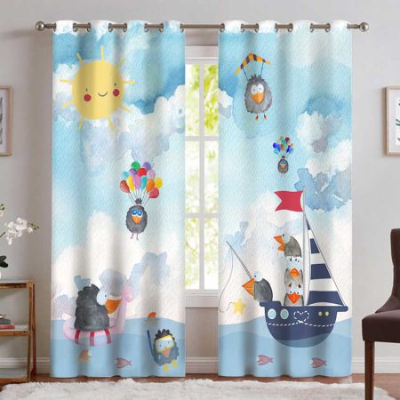 پرده چاپی سه بعدی طرح فانتزی کلاغ ها در قایق و دریا