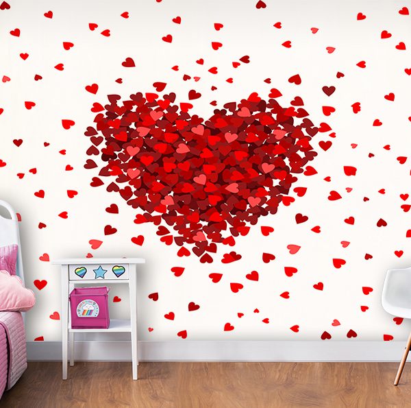 پوستر دیواری اتاق نوجوان دختر طرح قلبی قلبی قرمز و سفید