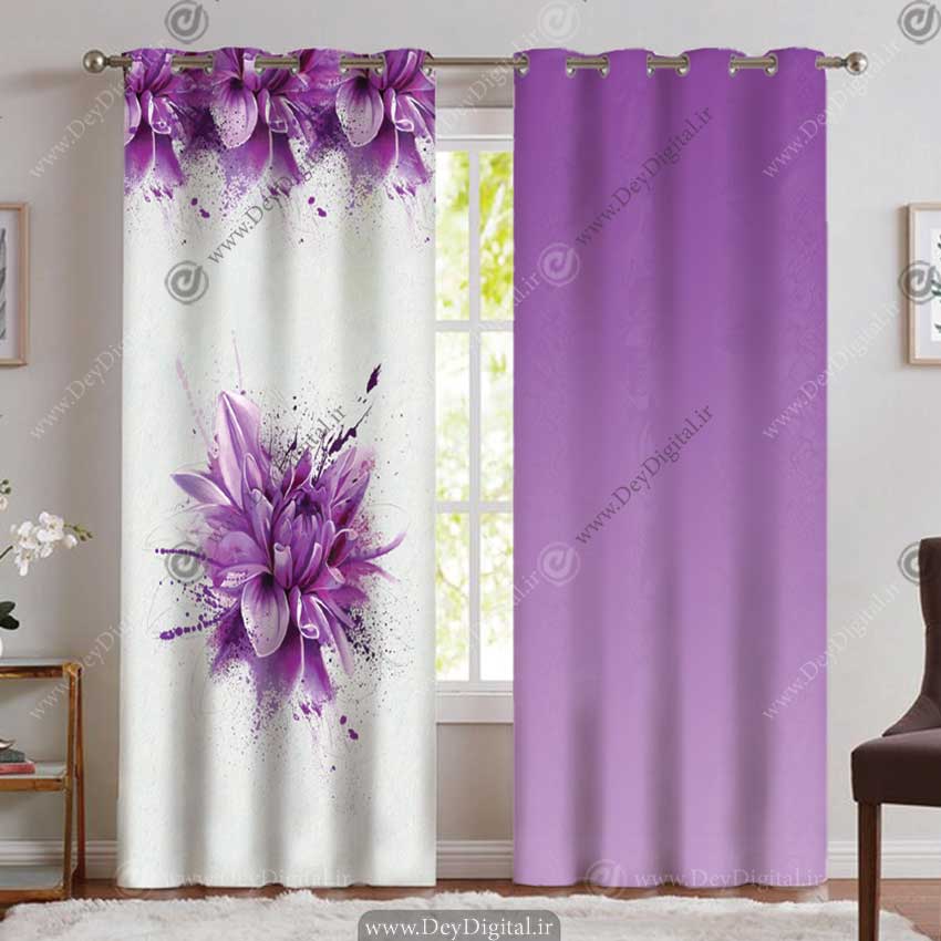 پرده تصویری طرح گل آبرنگی با زمینه ساده بنفش PK-5164