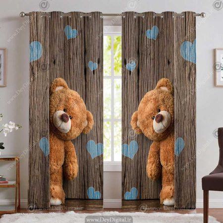 پرده چاپی سه بعدی طرح خرس عروسکی قهوه ای
